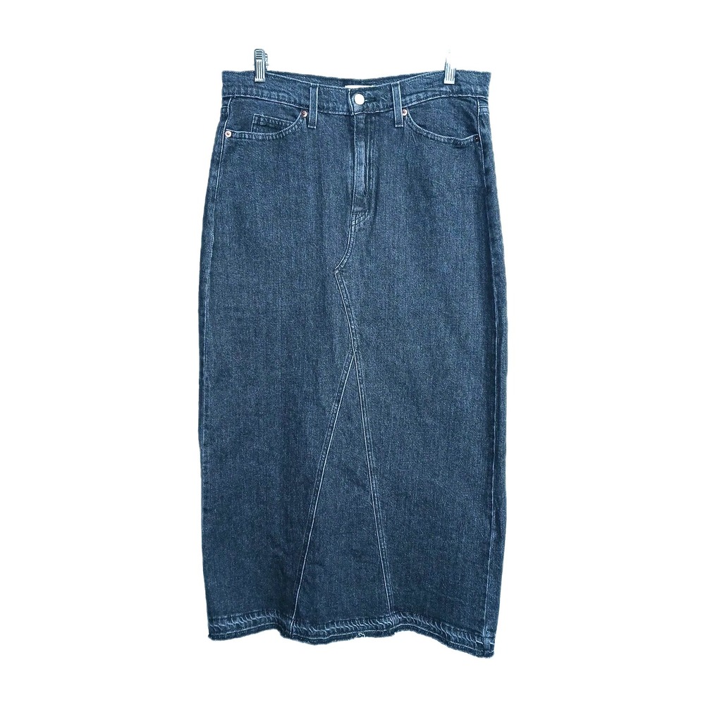Levis Strauss Women Black Wash Denim Maxi Skirt 8 Jean Back Split Raw Hem Long
